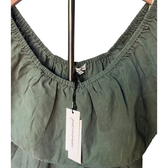 Unsubscribed Off-Shoulder Ruffle Blouse Olive Green Size XS - Picture 4 of 6